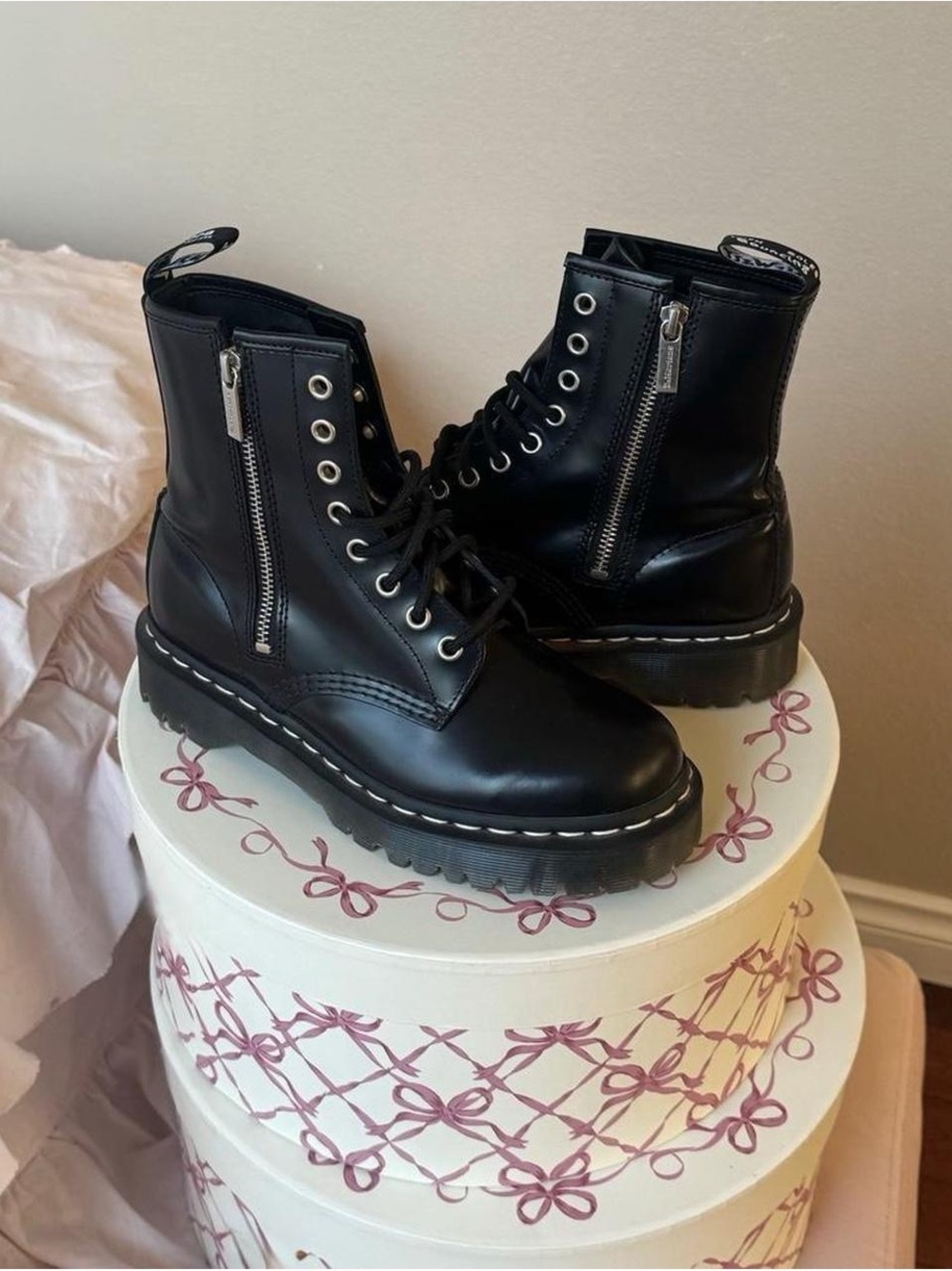 Dr. Martens Black Lace-Up Combat Boots with Side Zipper